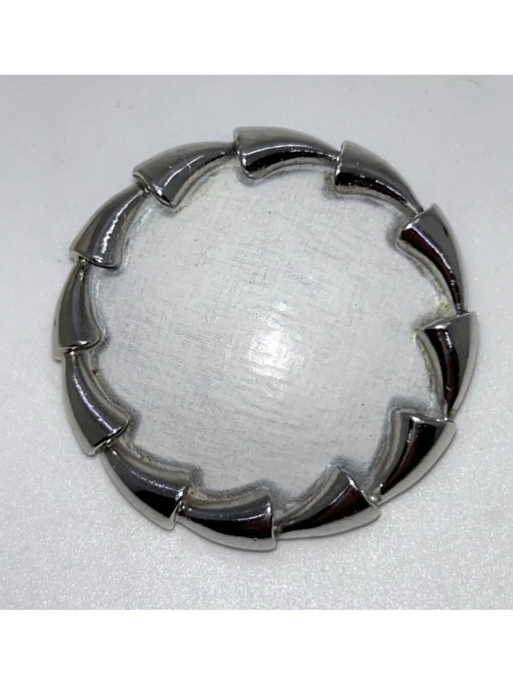 Vintage Puccini Silver-Tone Round Brooch With Textured White Center Statement